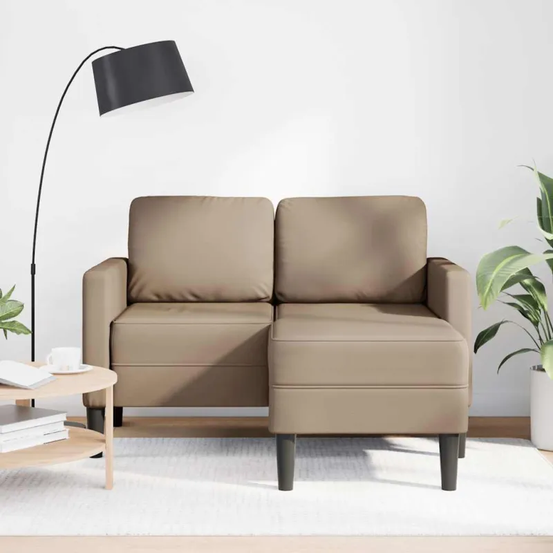Dvivietė sofa su šezlongu, L formos, kapučino spalvos, 125 cm, dirbtinė oda