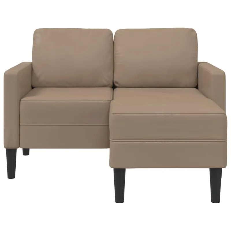 Dvivietė sofa su šezlongu, L formos, kapučino spalvos, 125 cm, dirbtinė oda