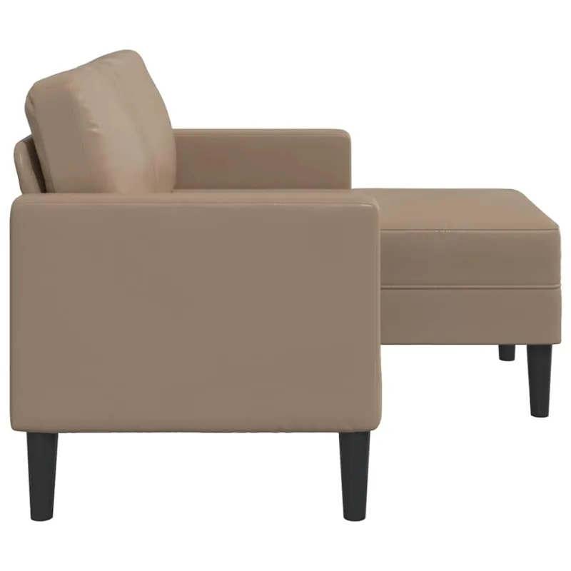 Dvivietė sofa su šezlongu, L formos, kapučino spalvos, 125 cm, dirbtinė oda