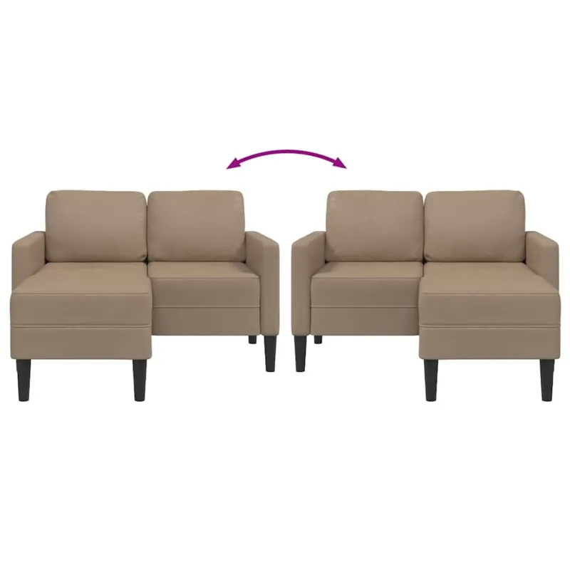 Dvivietė sofa su šezlongu, L formos, kapučino spalvos, 125 cm, dirbtinė oda