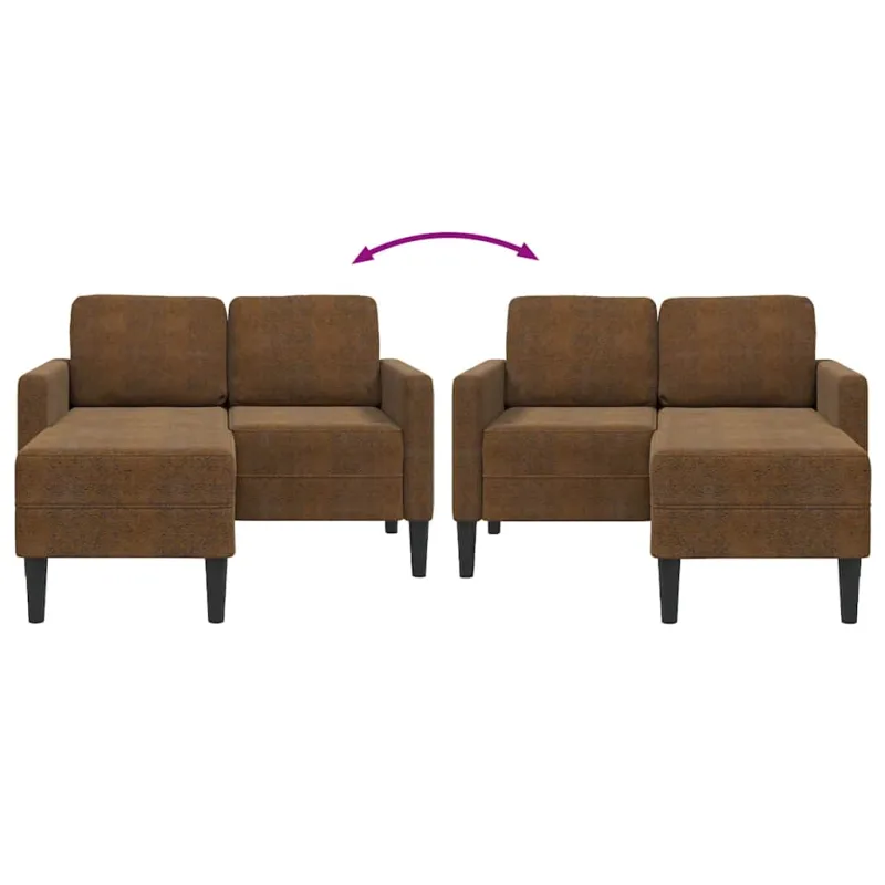 Dvivietė sofa su šezlongu, L formos, ruda, 125 cm, dirbtinė oda