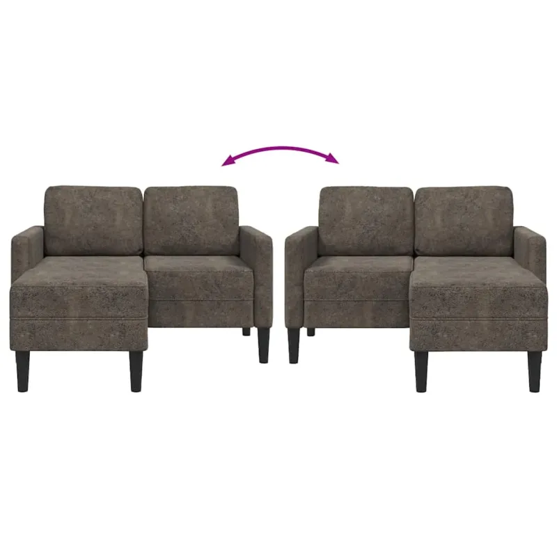 Dvivietė sofa su šezlongu, L formos, tamsiai pilka, 125 cm, dirbtinė oda