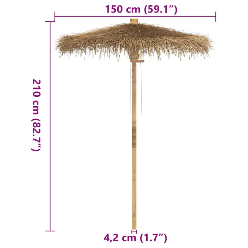 Tiki skėtis su banano lapo stogeliu, 150 cm, bambukas