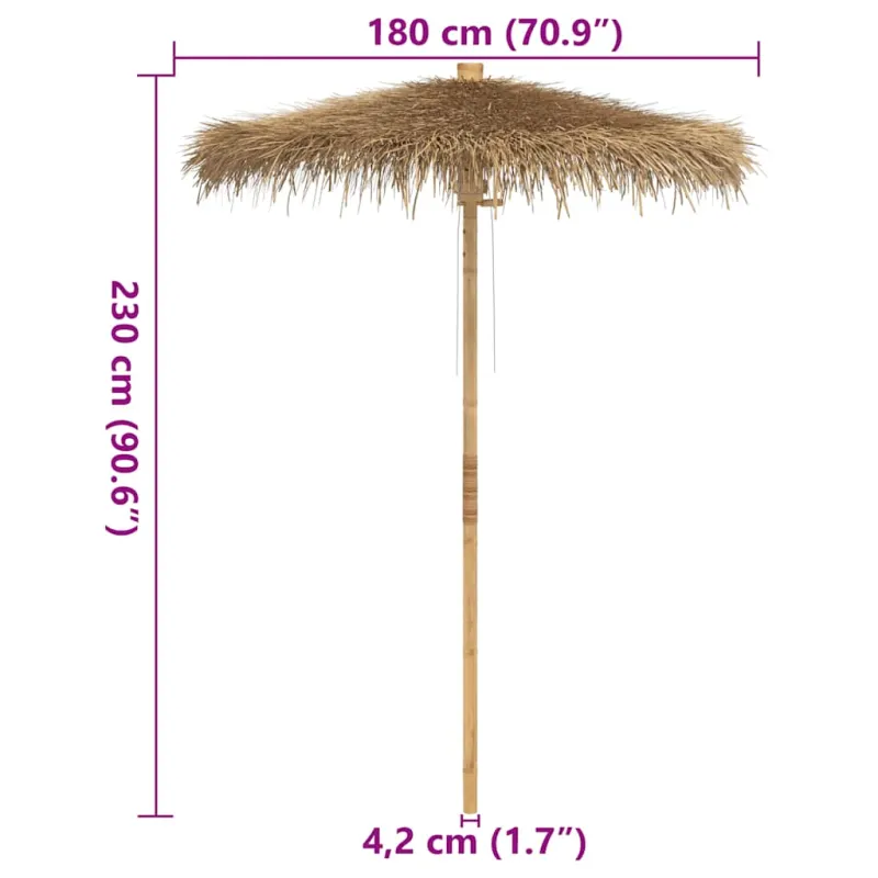 Tiki skėtis su banano lapo stogeliu, 180 cm, bambukas