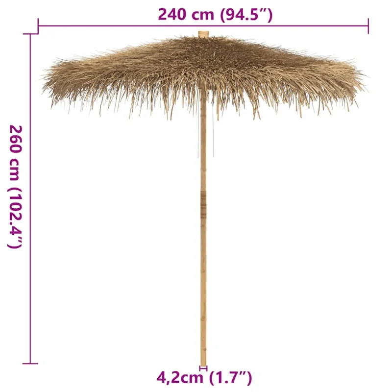 Tiki skėtis su banano lapo stogeliu, 240 cm, bambukas