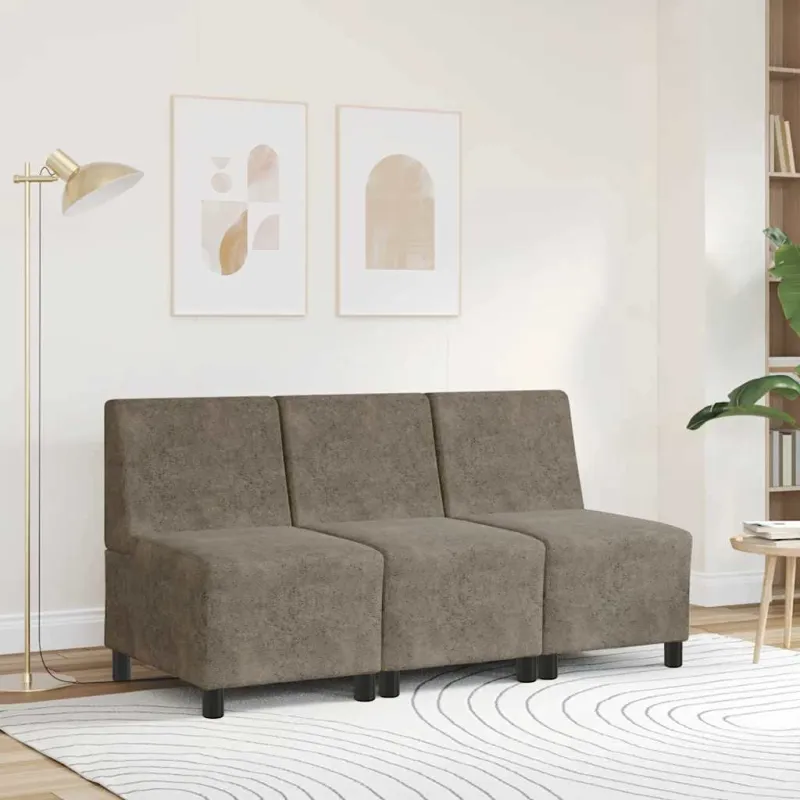 Modulinė sofa be porankių, tamsiai pilka, 55 cm, dirbtinė zomša, oda