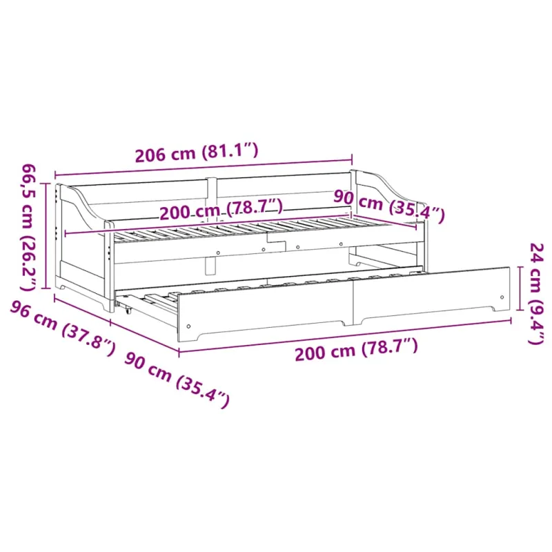 Dienos lova su ištraukiama dalimi be čiužinio IRUN 90x200 cm