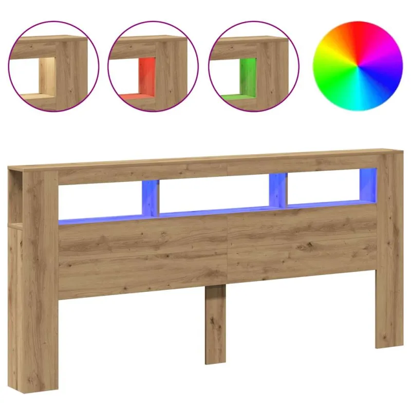 LED galvūgalis, ąžuolo spalvos, 220x18,5x103,5 cm, inžinerinė mediena