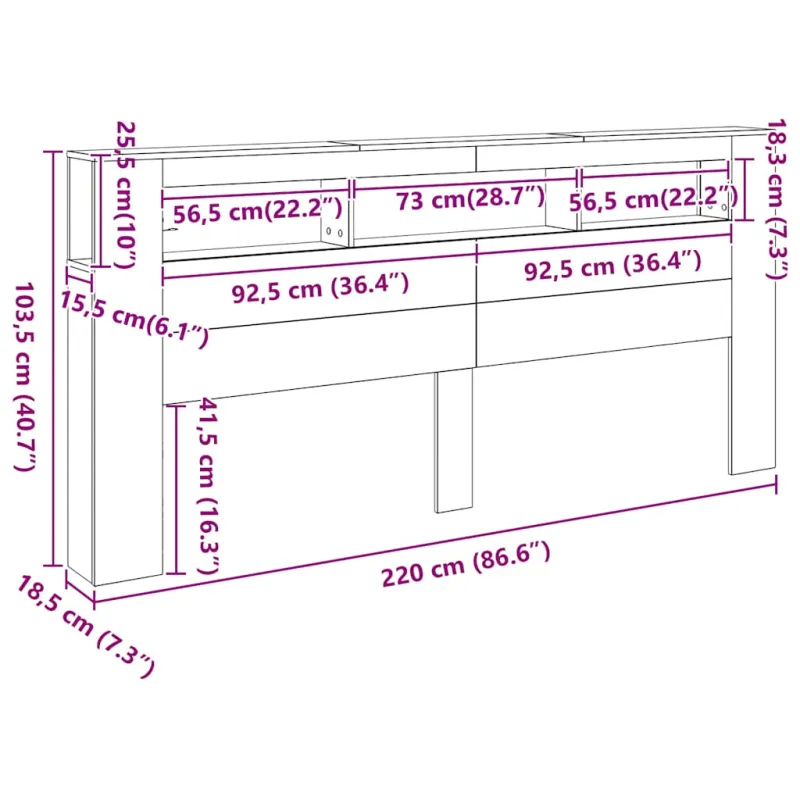 LED galvūgalis, ąžuolo spalvos, 220x18,5x103,5 cm, inžinerinė mediena