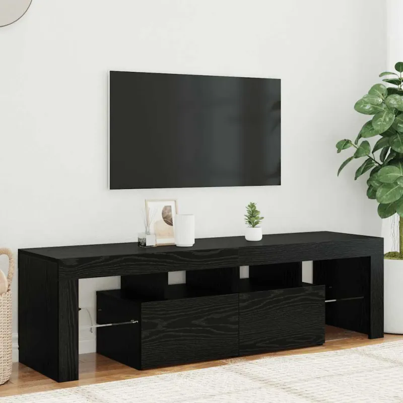 TV spintelė su LED lemputėmis, juodo ąžuolo spalvos, 140x36,5x40cm, inžinerinė mediena