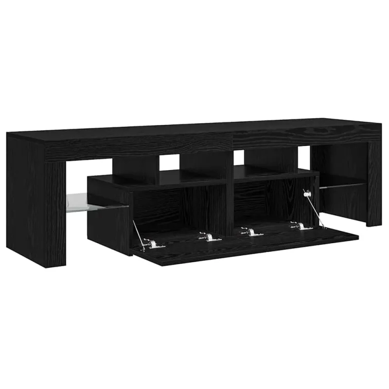 TV spintelė su LED lemputėmis, juodo ąžuolo spalvos, 140x36,5x40cm, inžinerinė mediena