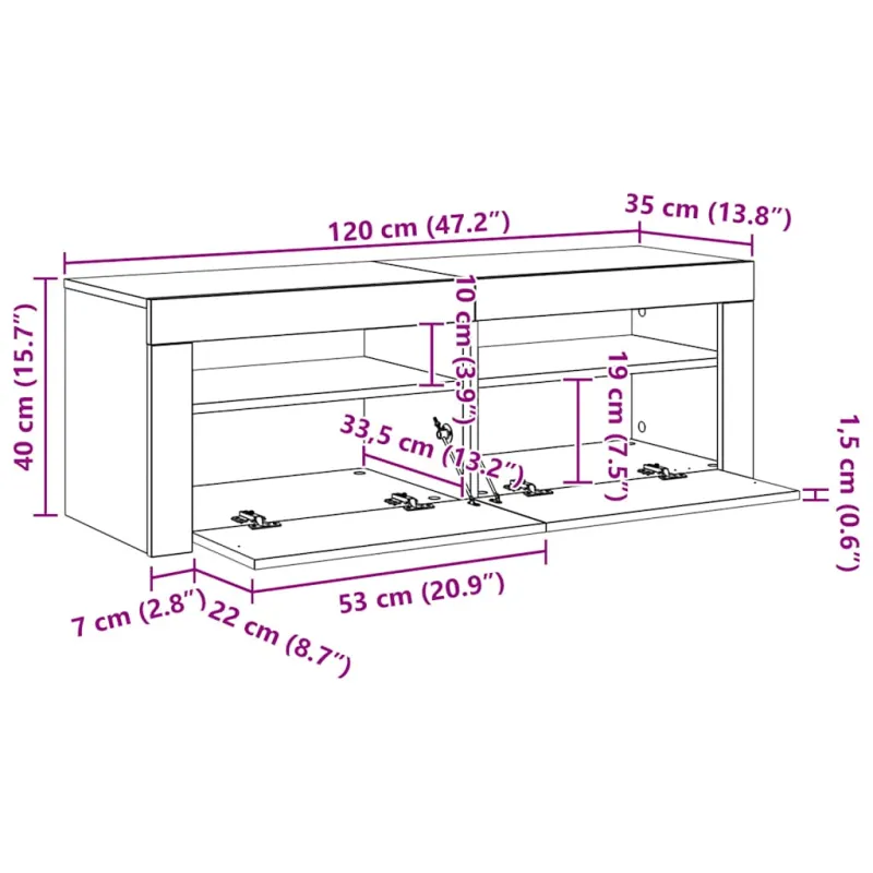 TV spintelė su LED lemputėmis, juodo ąžuolo spalvos, 120x35x40cm, inžinerinė mediena