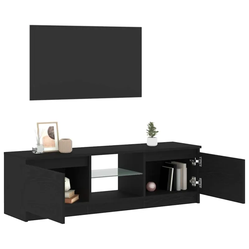 TV spintelė su LED lemputėmis, juodo ąžuolo spalvos, 120x30x36 cm, inžinerinė mediena