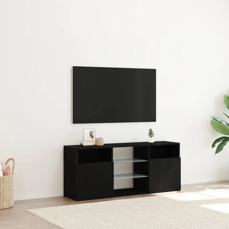 TV spintelė su LED lemputėmis, juodo ąžuolo spalvos, 120x30x50cm, inžinerinė mediena