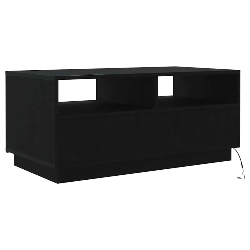 Kavos staliukas su LED lemputėmis, juodo ąžuolo spalvos, 90x49x40 cm