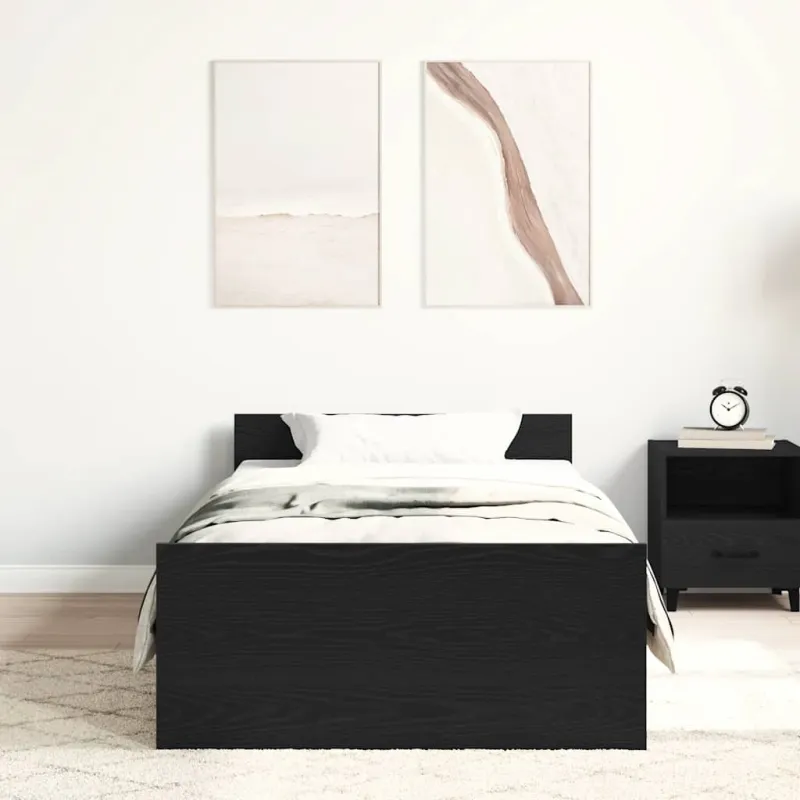 Lovos rėmas be čiužinio, juodo ąžuolo spalvos, 90x190 cm, inžinerinė mediena