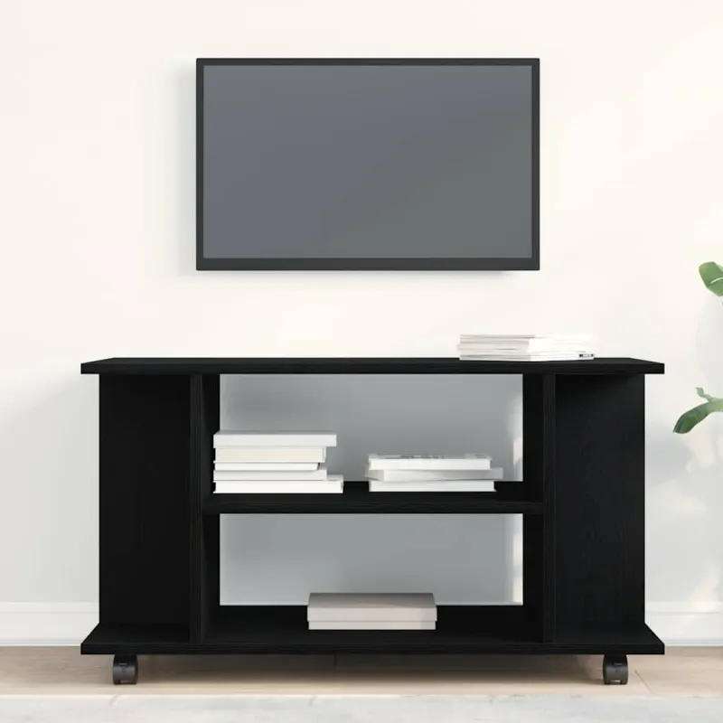 TV spintelė su ratukais, juodo ąžuolo spalvos, 80x40x45 cm, inžinerinė mediena