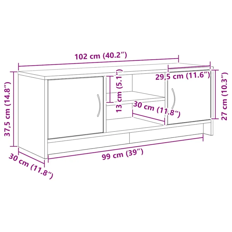 TV spintelė, juodo ąžuolo spalvos, 102x30x37,5 cm, inžinerinė mediena