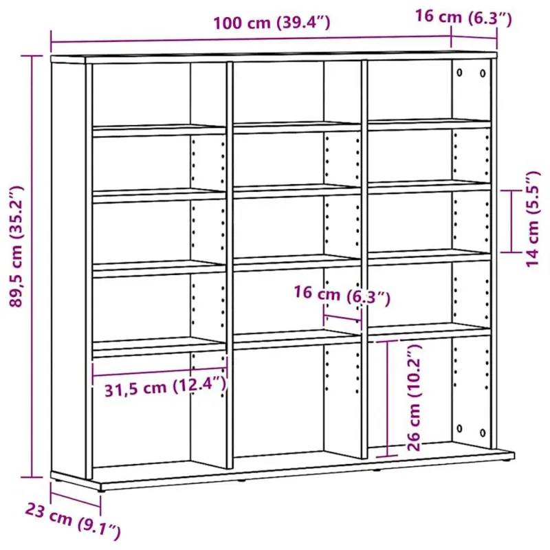 CD spintelė, juodo ąžuolo spalvos, 100x23x89,5 cm, inžinerinė mediena