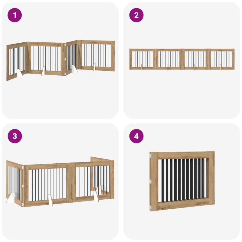 Šunų vartai su stovais 4 pcs Artisano ąžuolo 100 x 80 cm