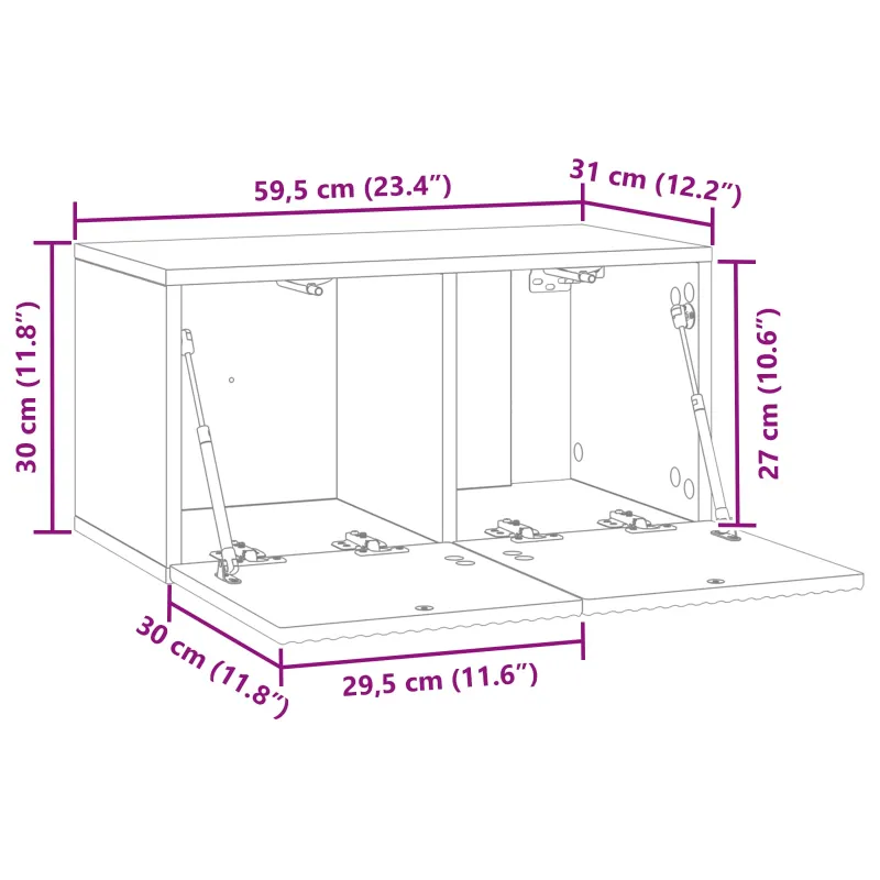 Sieninė TV spintelė Balta 59,5 x 31 x 30 cm Apdirbta mediena