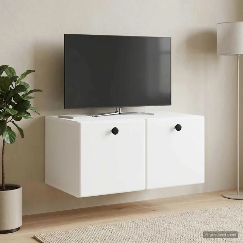 Sieninė TV spintelė 59,5 x 41 x 30 cm Balta Apdirbta mediena