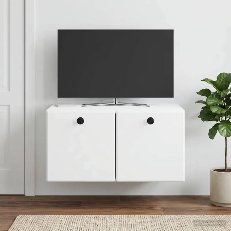 Sieninė TV spintelė 59,5 x 41 x 30 cm Balta Apdirbta mediena