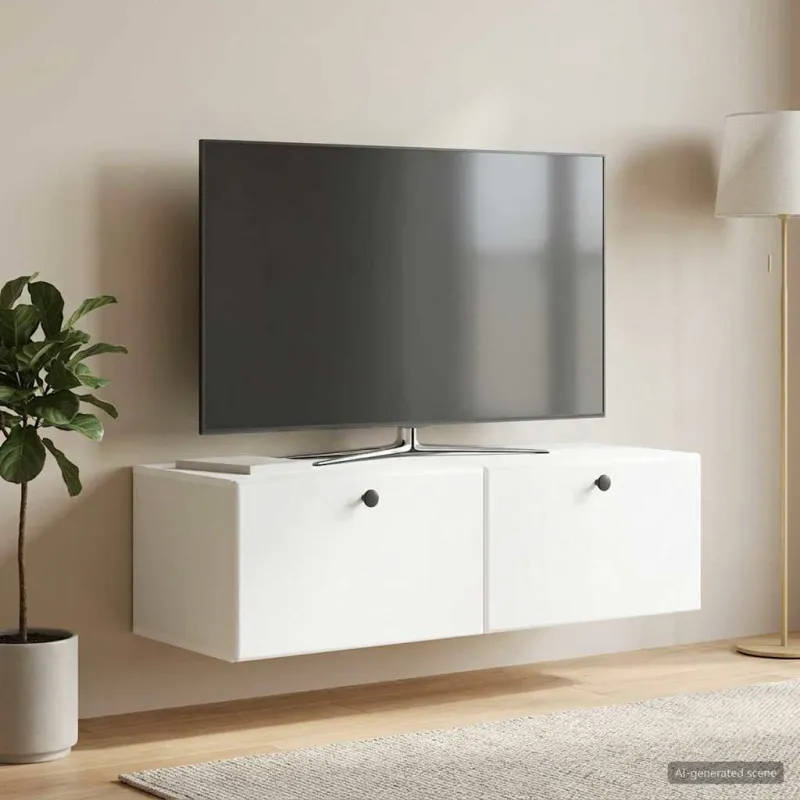 Sieninė TV spintelė 98 x 41 x 30 cm Balta Apdirbta mediena