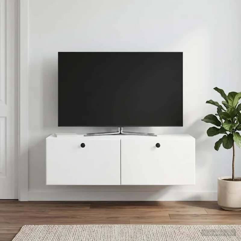 Sieninė TV spintelė 98 x 41 x 30 cm Balta Apdirbta mediena
