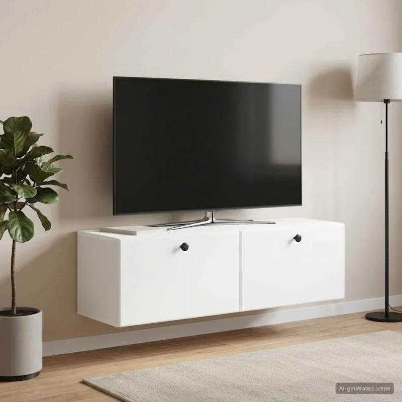 Sieninė TV spintelė 98 x 31 x 30 cm Balta Apdirbta mediena