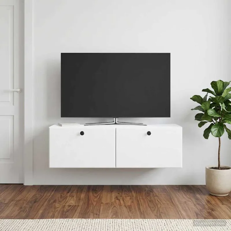 Sieninė TV spintelė 98 x 31 x 30 cm Balta Apdirbta mediena