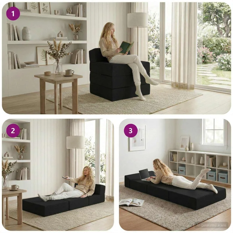 Sulankstomas Sofos Lova Juoda 200 x 70 x 15 cm Audinys