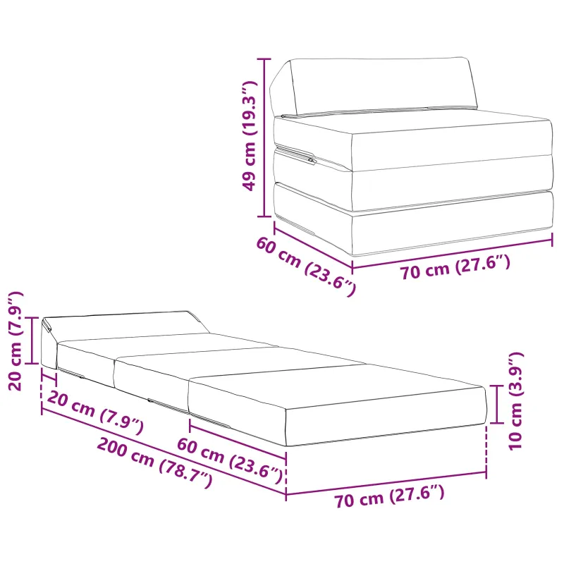 Sulankstomas Sofos Lova Taupe 200 x 70 x 10 cm Audinys