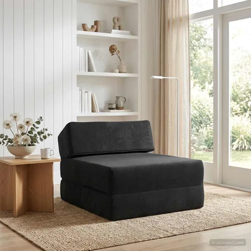 Sulankstomas Sofos Lova Juoda 60 x 70 x 41 cm Audinys