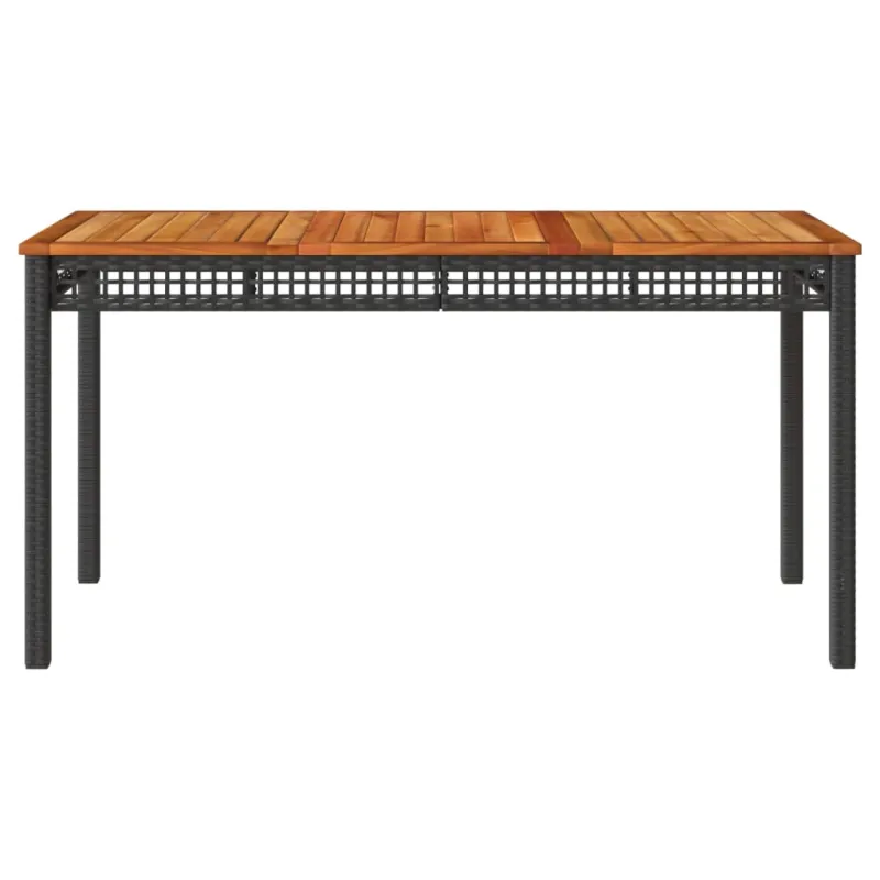 Sodo stalas, juodas, 140x80x75cm, poliratanas/akacijos mediena