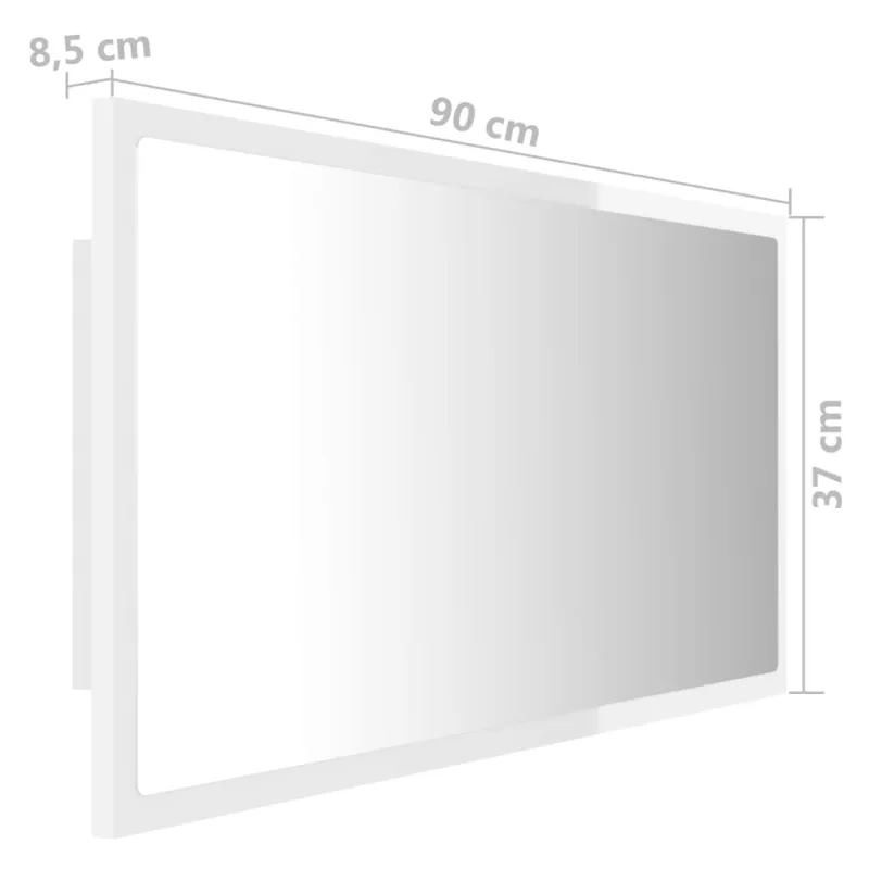 Vonios LED veidrodis, baltas, 90x8,5x37cm, akrilas, blizgus