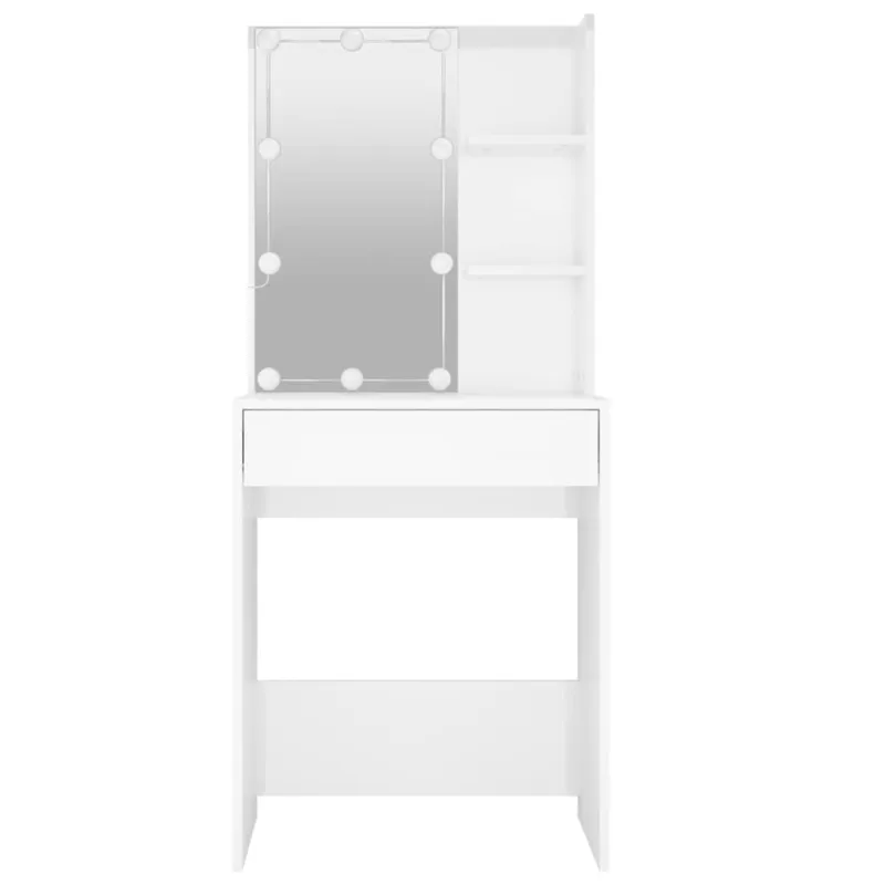 Kosmetinis staliukas su LED, baltas, 60x40x140cm, blizgus