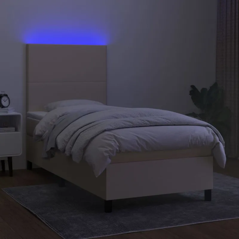 Lova su spyruoklėmis/čiužiniu/LED, kreminė, 80x200cm, audinys