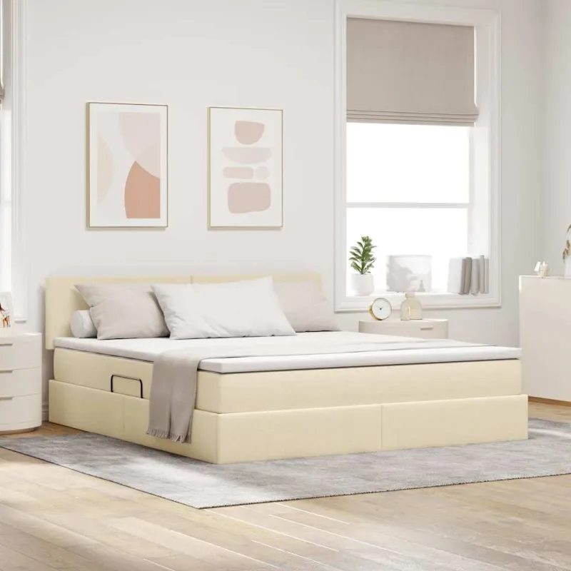 LED saugojimo lova su čiužiniu Kremas 160 x 200 cm Audinys