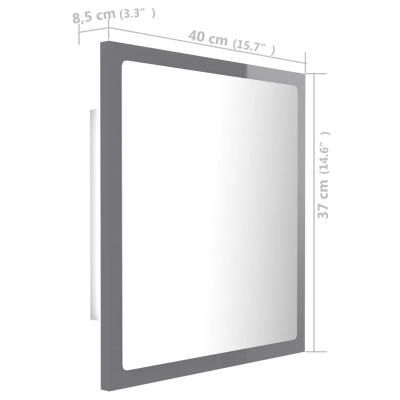 Vonios LED veidrodis, pilkas, 40x8,5x37cm, akrilas, blizgus