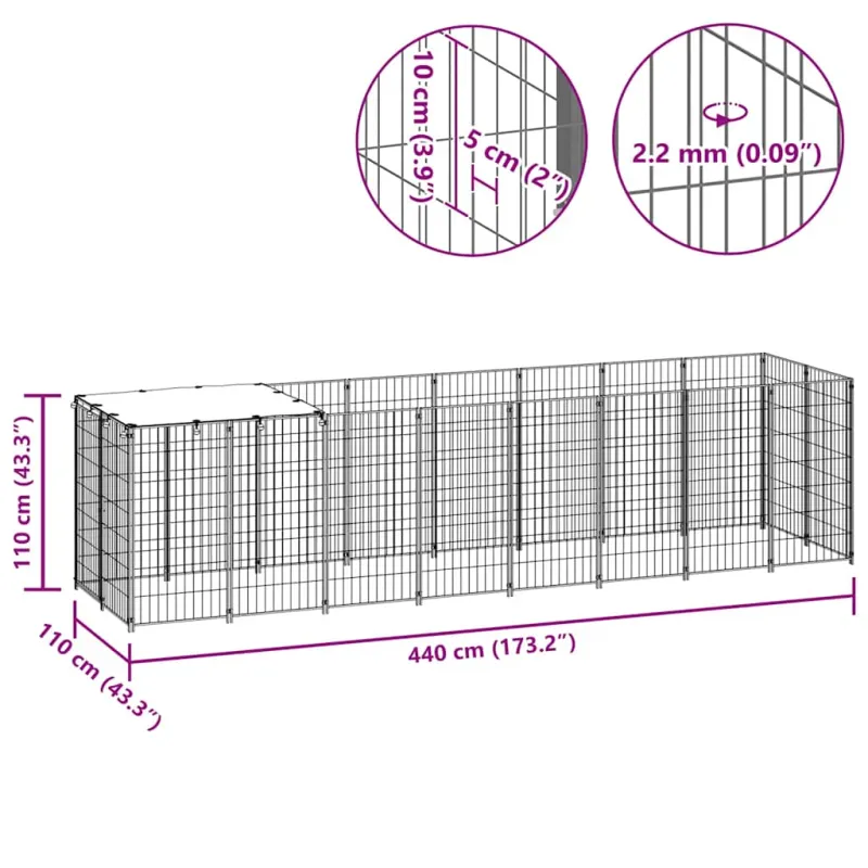 Voljeras šunims, juodos spalvos, 4,84 m², plienas