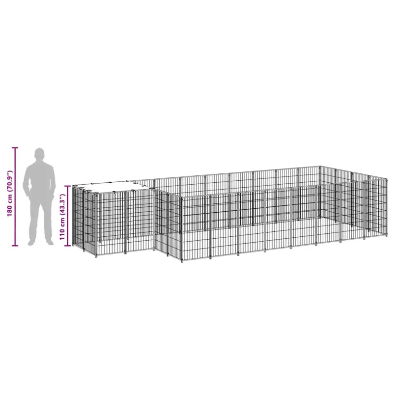 Voljeras šunims, juodos spalvos, 10,89 m², plienas