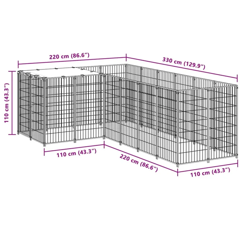 Voljeras šunims, juodos spalvos, 4,84 m², plienas