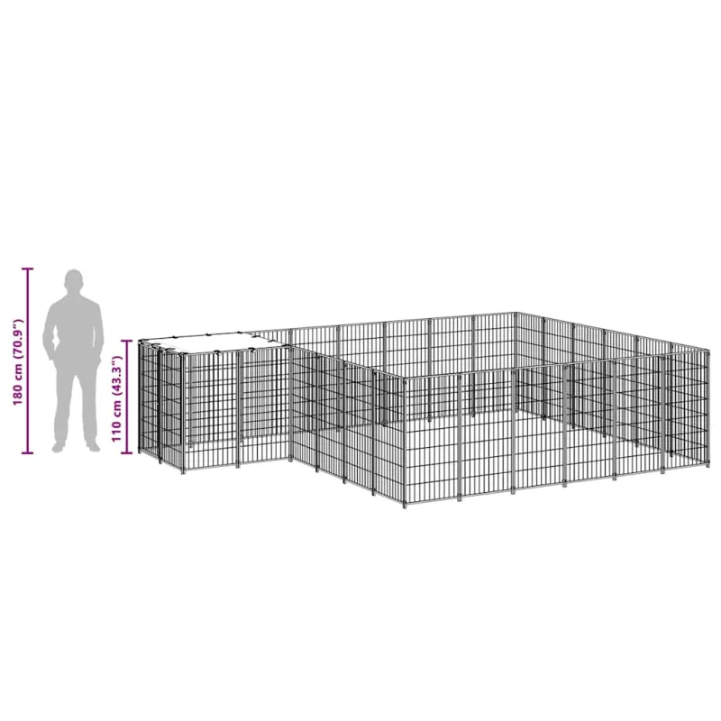 Voljeras šunims, juodos spalvos, 12,1 m², plienas