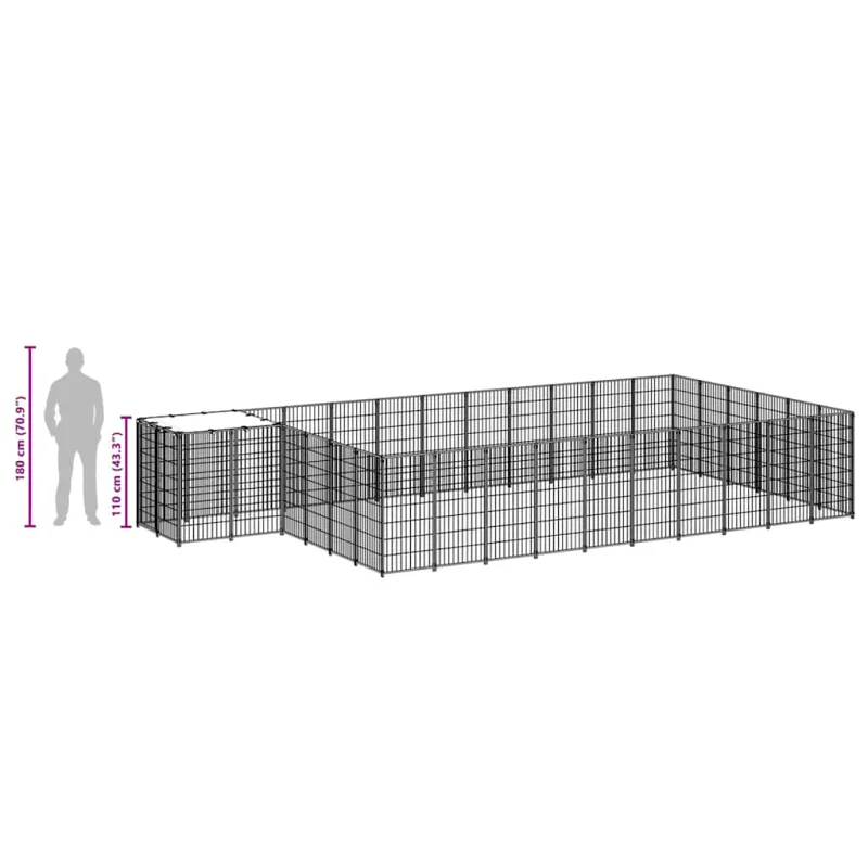 Voljeras šunims, juodos spalvos, 19,36 m², plienas