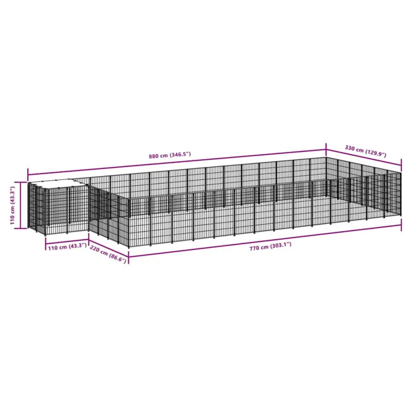 Voljeras šunims, juodos spalvos, 26,62 m², plienas
