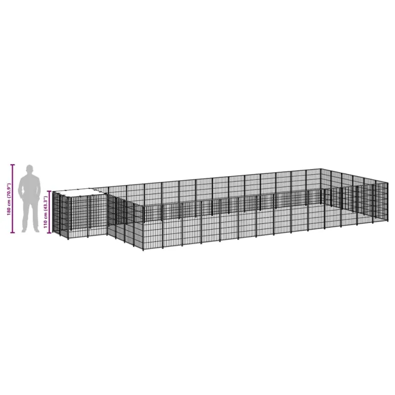 Voljeras šunims, juodos spalvos, 26,62 m², plienas