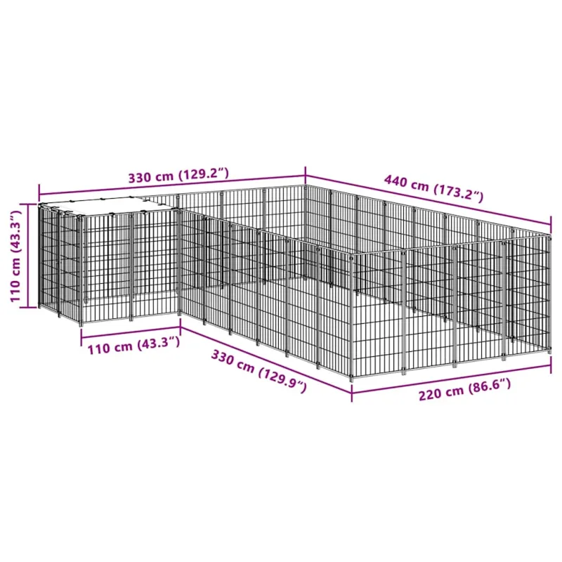 Voljeras šunims, juodos spalvos, 10,89 m², plienas