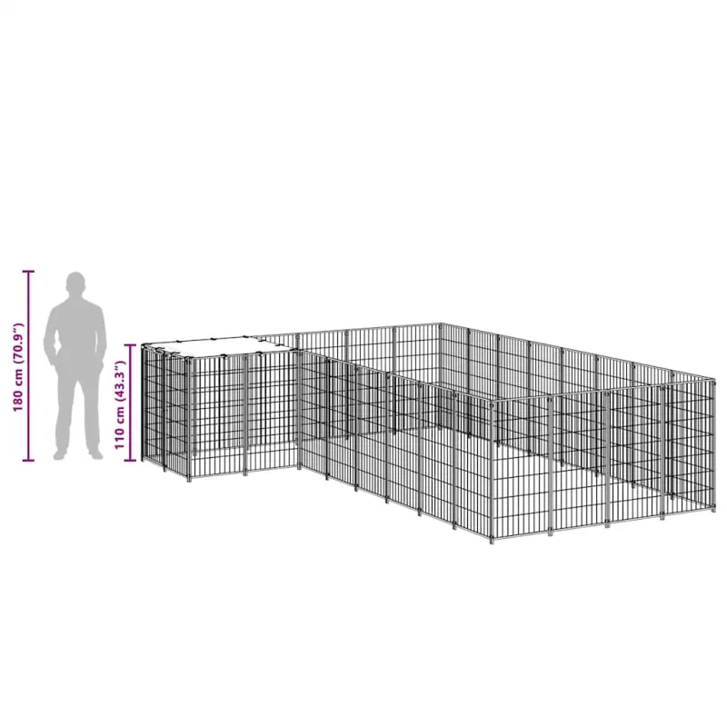 Voljeras šunims, juodos spalvos, 10,89 m², plienas