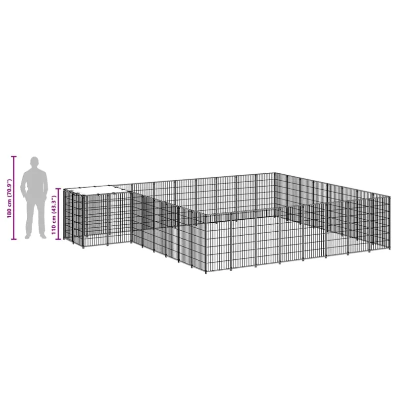 Voljeras šunims, juodos spalvos, 20,57 m², plienas